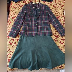 Tommy Hilfiger Dark Green Skirt & Plaid Blazer Set